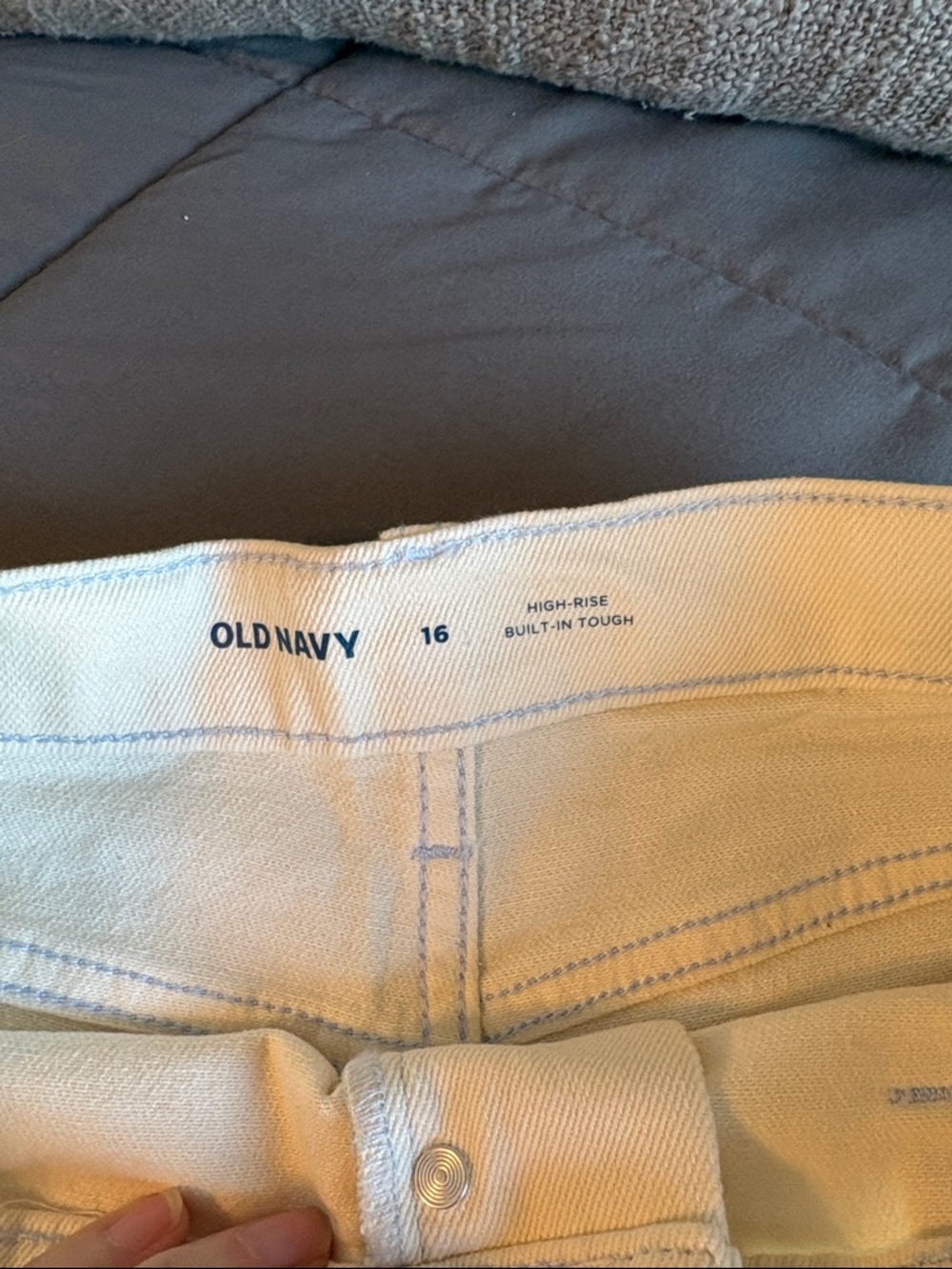 Old Navy High-Waist Cream Oat Blue Denim Shorts Patch Pockets 16 Girls Mariner - Picture 9 of 13